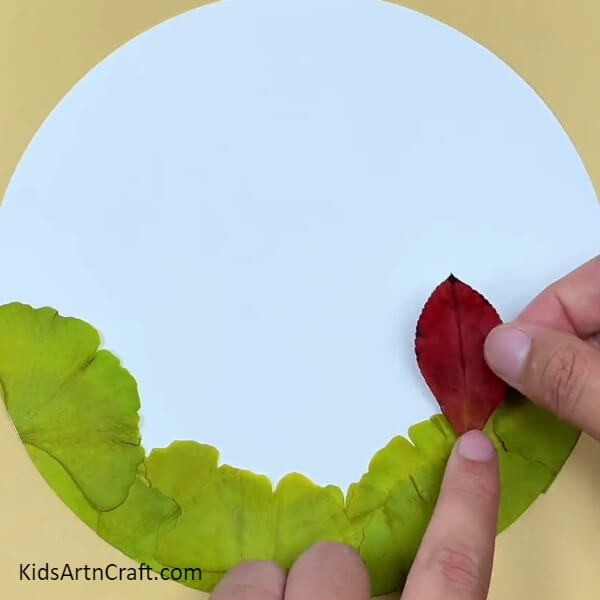 Pasting A Red Leaf- Demonstrating leafy scenery for children