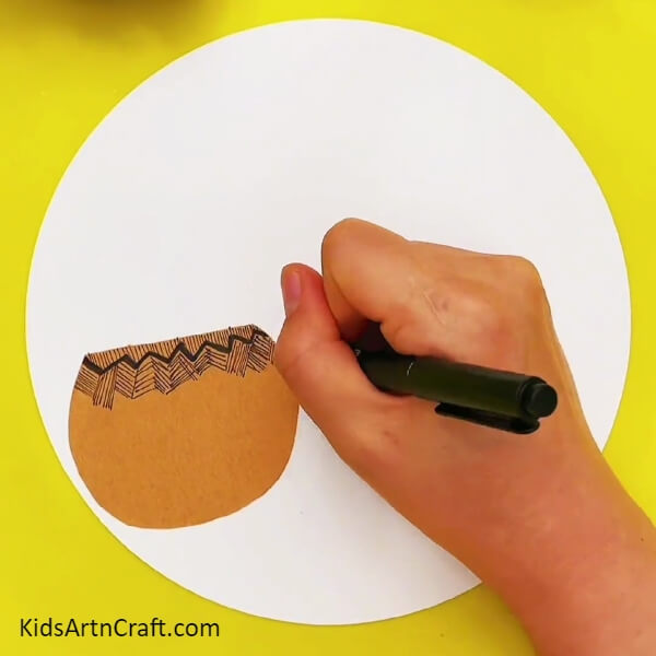 Make Lines With A Black Marker/sketch Pen On Brown Craft Paper-Easy Artwork Tutorial - Learn to Draw a Flower Pot