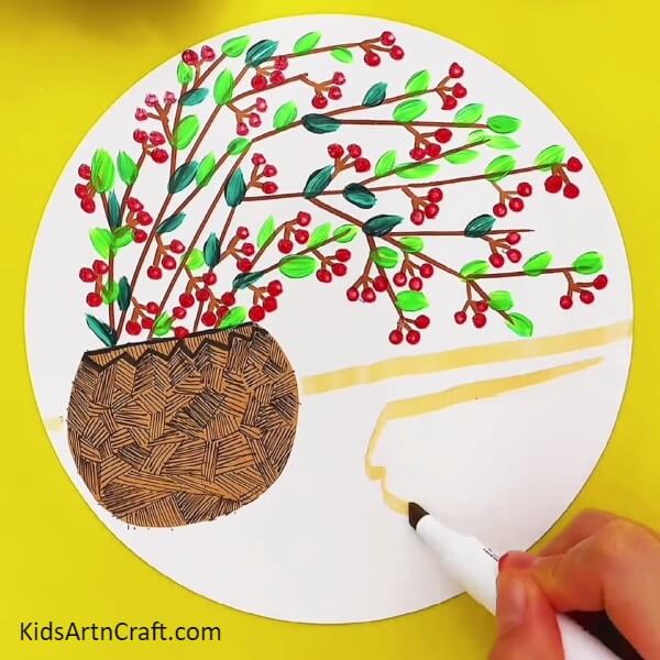 Make Land With Ochre Marker/sketch Pen-How to Draw a Flower Pot - A Kid-Friendly Art Tutorial