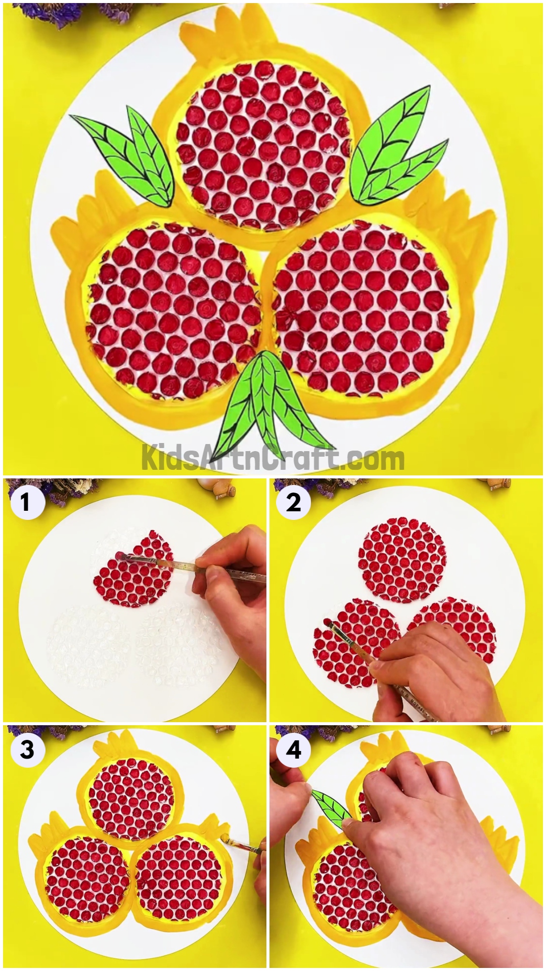 Learn to make Bubble Wrap Printed Pomegranate Craft