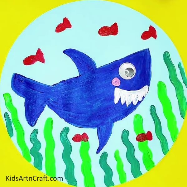Make more red fishes with red poster colour- Learn The Process Of Creating Shark Paintings Step-by-Step
