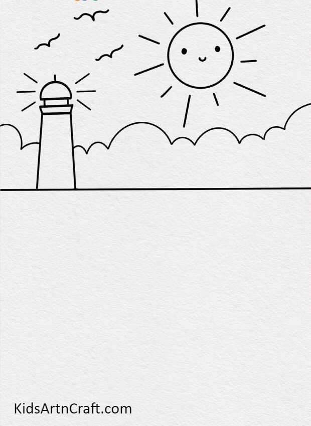 Drawing The Lighthouse- Step-by-Step Instructions on Sketching Lighthouse and Coastal View for Novices