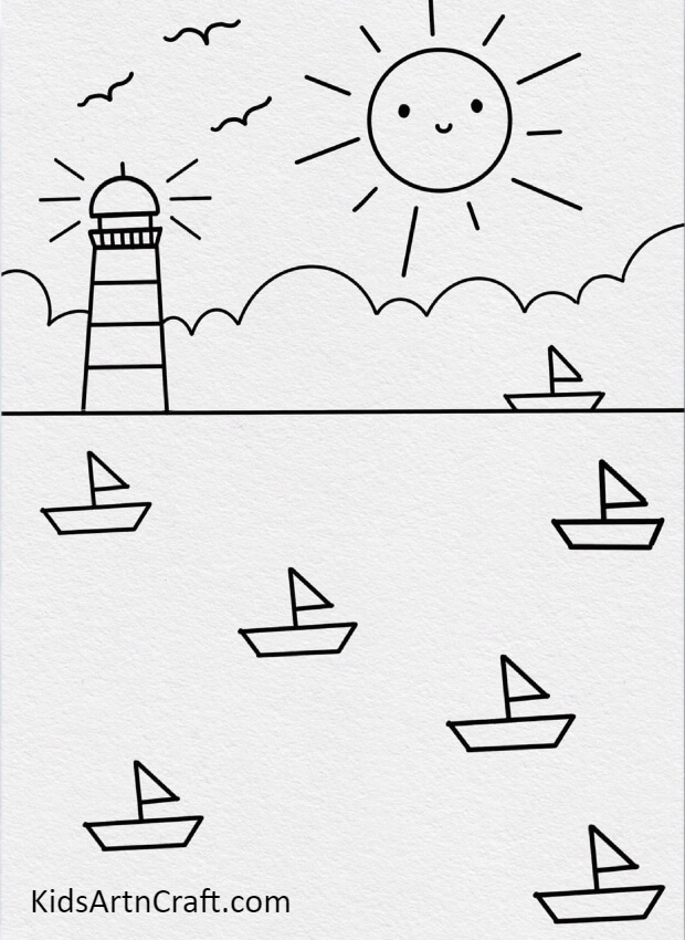 Drawing The Boats- Tutorial on Rendering Lighthouse and Seascape for Learners