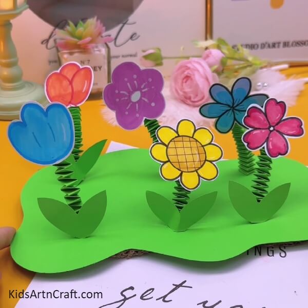 Our pretty garden with all the colourful flowers is ready- Step-by-Step Instructions for Making a Garden of Lovely Paper Flowers