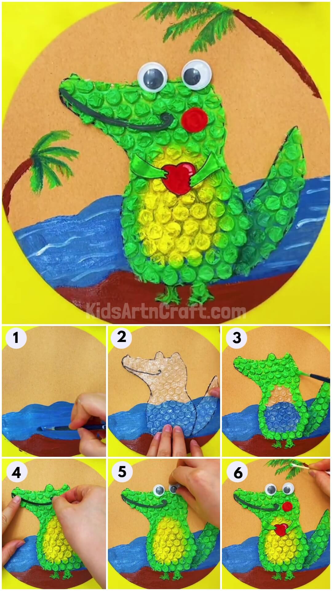 How to Make Crocodile Craft Using Bubble Wrap Idea