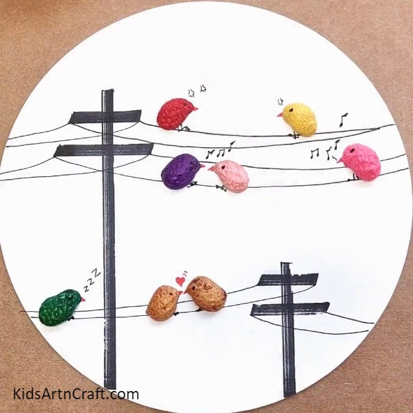 This Is The Final Look Of Your Peanut Shells Birds Craft!-Creative instructions for making a wire and peanut shell scene