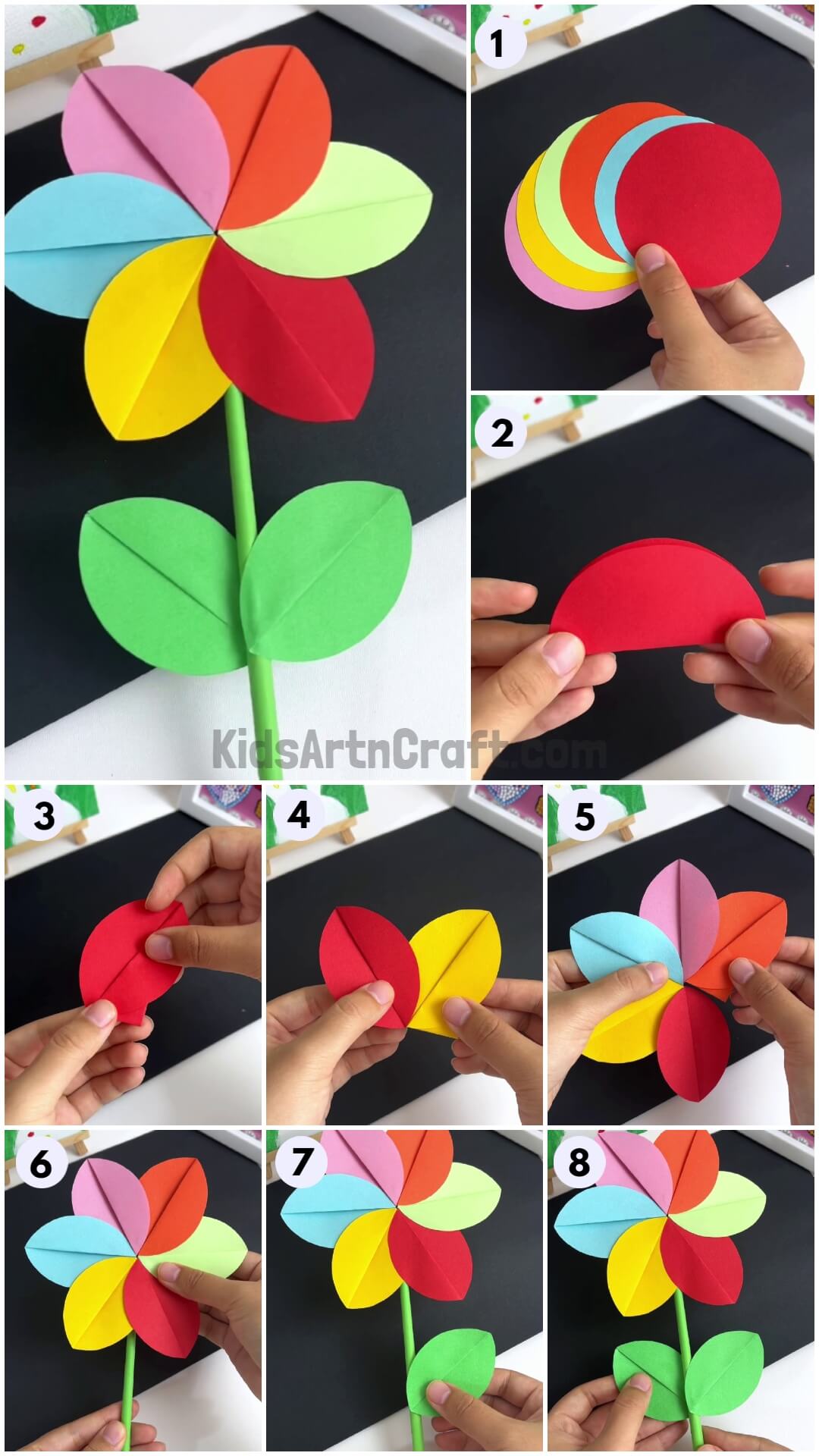 Colorful Pin Wheel-shaped Flower Craft Making Idea For Beginners