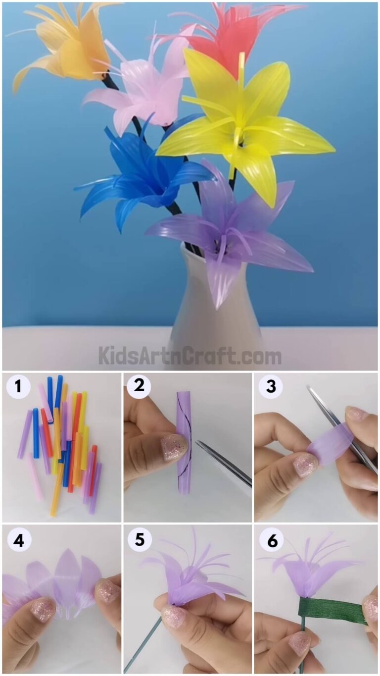 Plastic Straws Flower Making Craft Tutorial For Kids - Kids Art & Craft