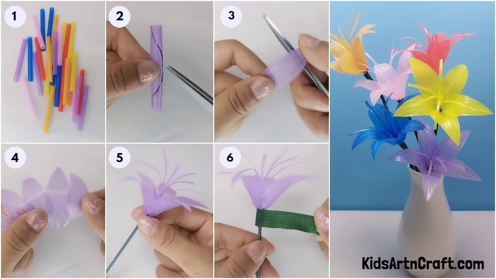 Plastic Straws Flower Making Craft Tutorial For Kids