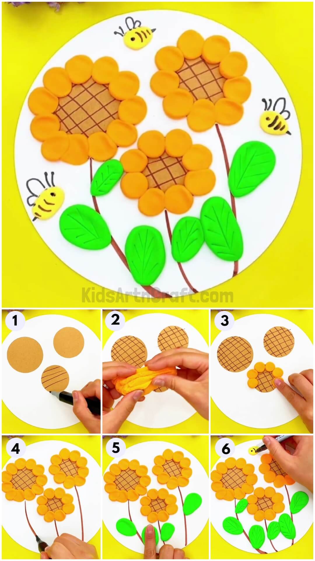 Pretty Clay Sunflower Garden Craft Step-by-step Tutorial For Kids