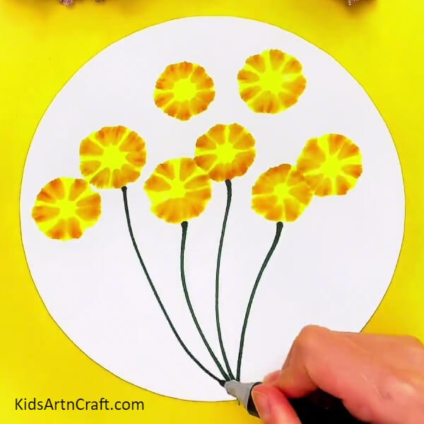 Drawing the stems of the flowers. Flower Artwork tutorial for beginners.