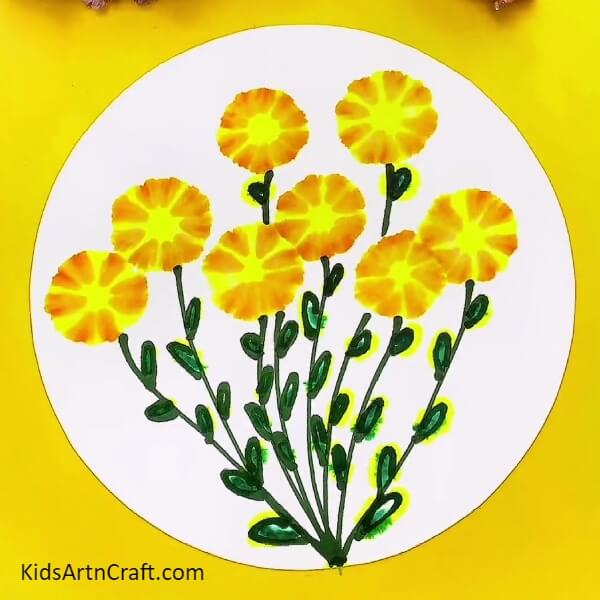 Artwork is completed. Complete tutorial for creating Flower artwork for kids