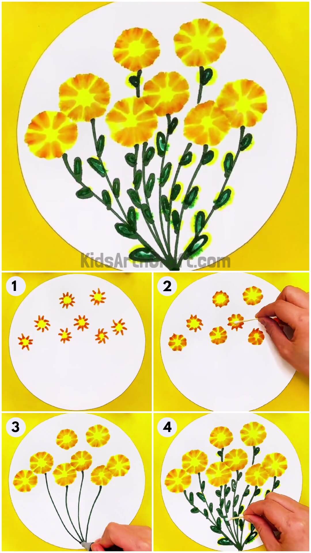 Pretty Flower Artwork Using Sketch Pens And Cotton Earbuds