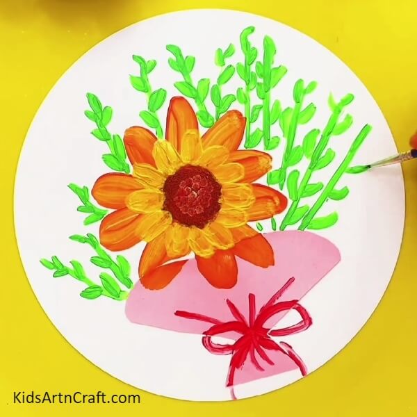 Paint the Leaves of the Green Plants- Master the art of crafting a flower bouquet painting. 