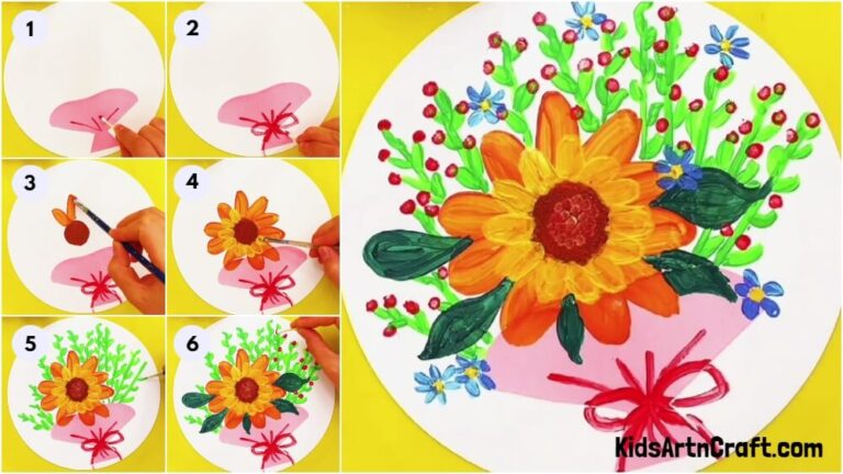 Pretty Flower Bouquet Painting Artwork Tutorial - Kids Art & Craft