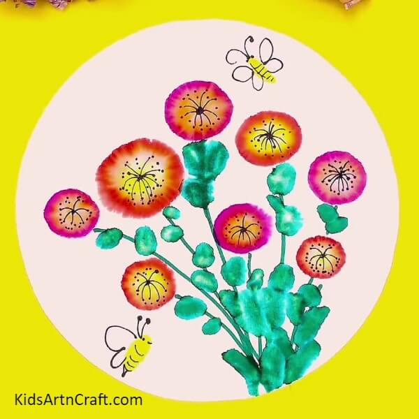 The Pretty Flower Garden Painting Is Ready!-A fun way for children to make a flower garden painting using sketch pens