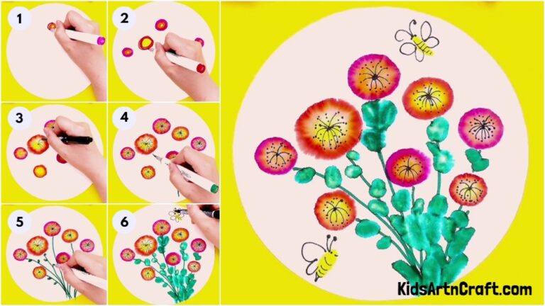 Pretty Flower Garden Painting Using Sketch Pens Idea For Kids - Kids ...