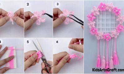 Pretty Flower Wreath Craft Using Cardboard And Wool Tutorial For Kids