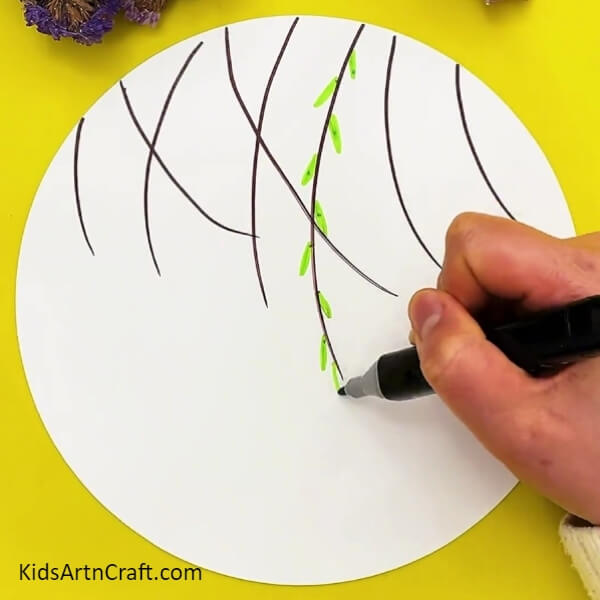 Completing The Leaves On A Branch- Learn How To Craft Pretty Paper Birds 