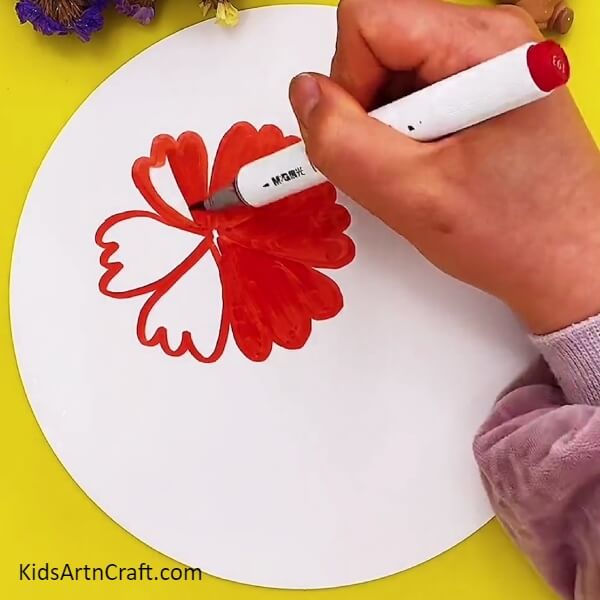 Coloring The Flower - How to make a Beautiful Red floral Art