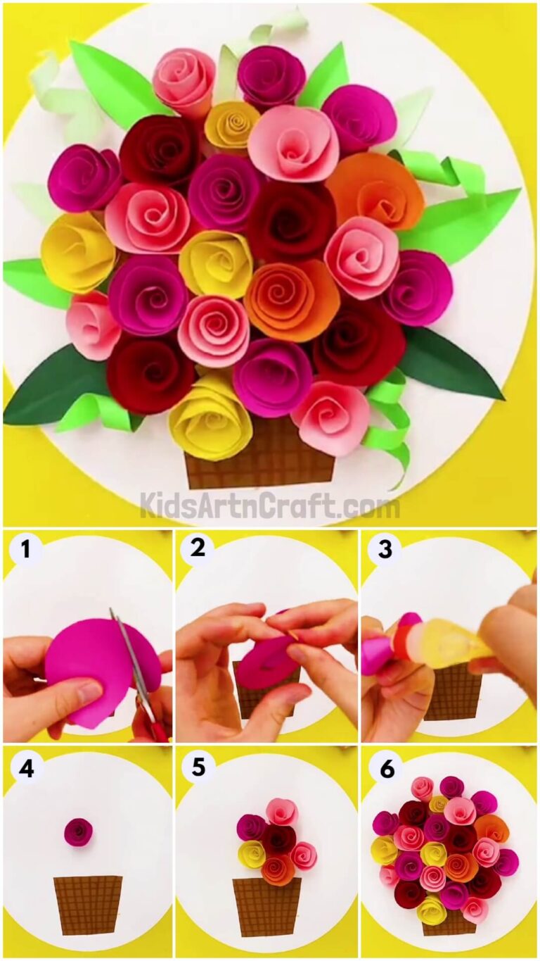 Pretty Roses Flower Pot Paper Craft Idea For Beginners Kids Art & Craft