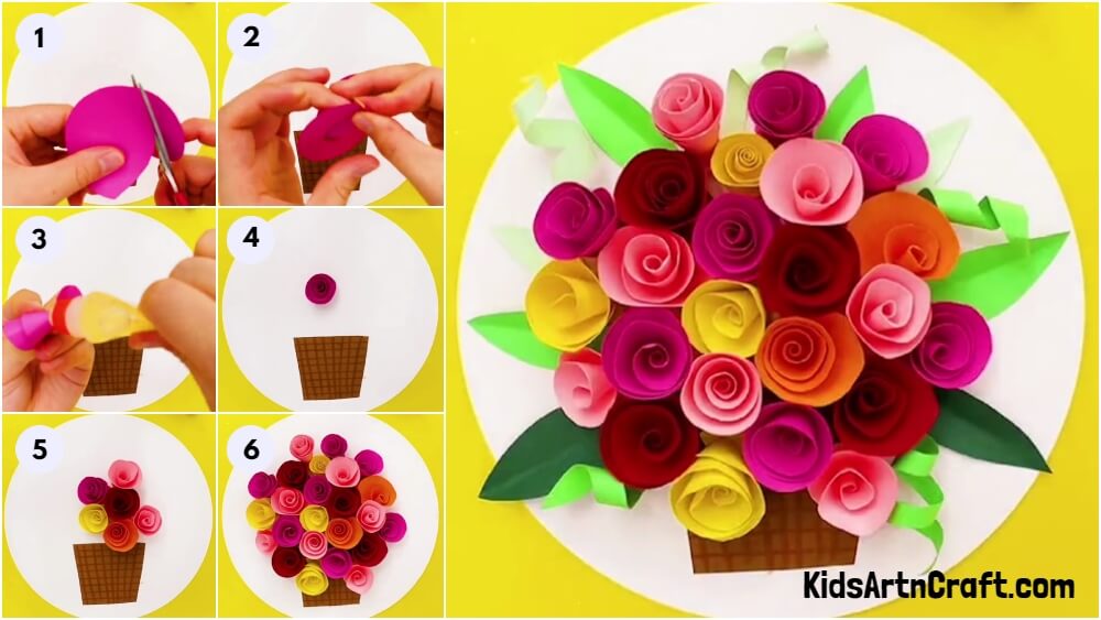 Pretty Roses Flower Pot Paper Craft Idea For Beginners