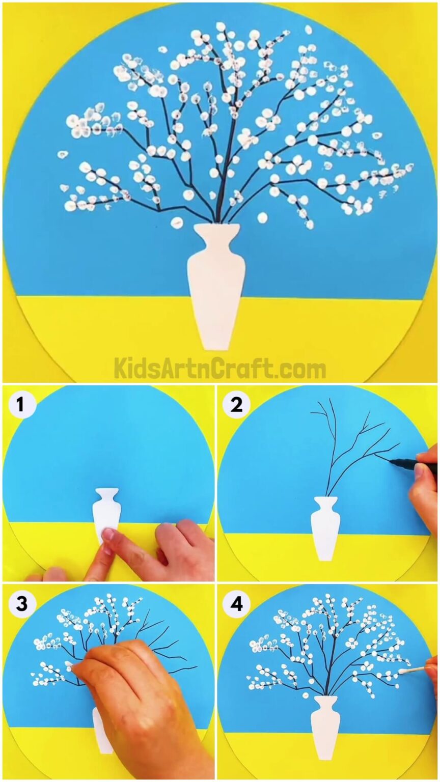 Pretty White Cherry Blossom Flower Vase Painting Craft Idea Kids Art