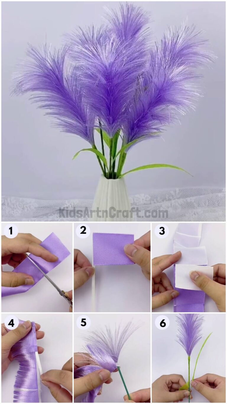 Purple Pampas Grass 3D Craft Using Ribbon Tutorial For Kids Kids Art