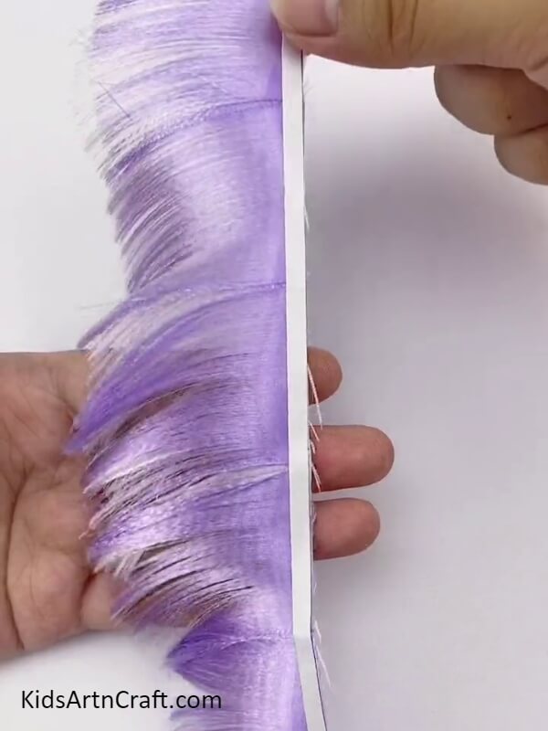 Completing Making Fringes- Creating A 3D Purple Pampas Grass Piece With Ribbon For Little Ones