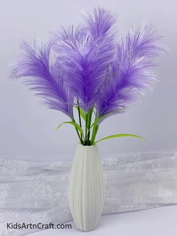 Yeah! Our Cute And Simple 3D Pampas Grass Is Ready!- How to Make a 3D Purple Pampas Grass Piece with Ribbon: A Tutorial for Kids