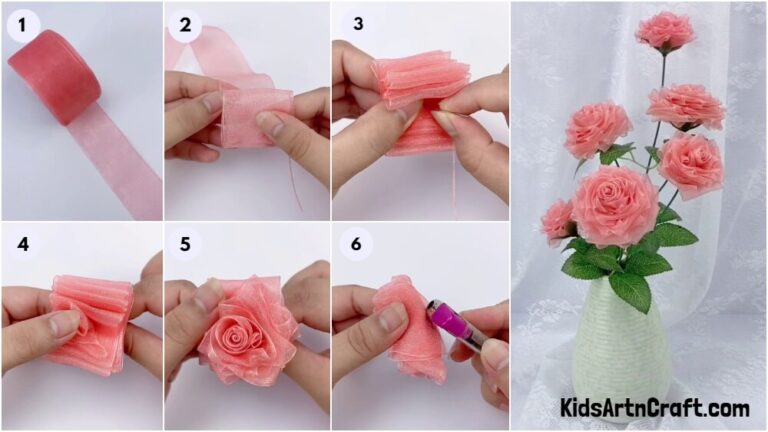 Realistic Ribbon Roses Making Craft For Beginners - Kids Art & Craft