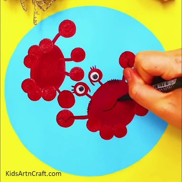Drawing Smile-Step-by-Step Instructions to Paint Red Crabs Underwater for Kids