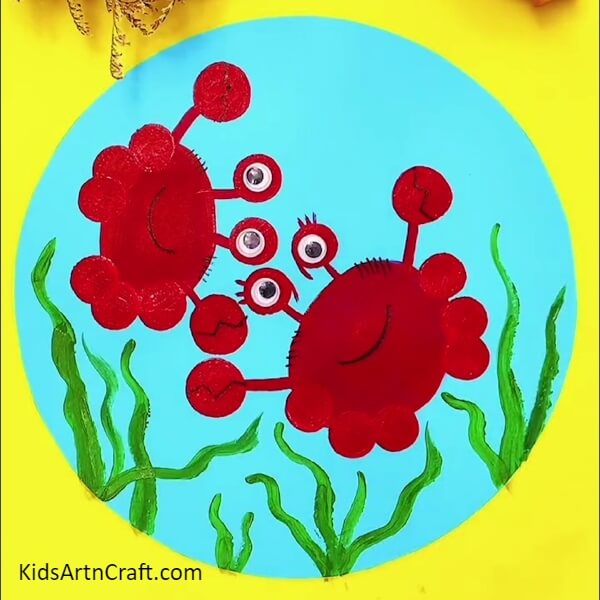 Completing Making The Plants- How to Paint Red Crabs Underwater for Kids Step by Step