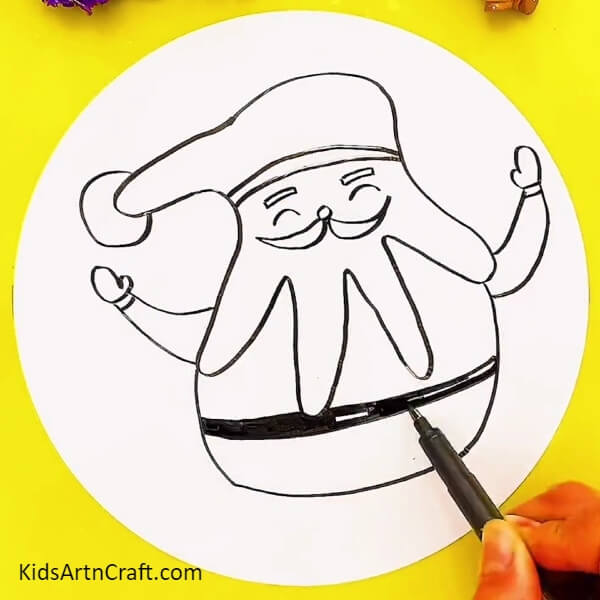 Drawing Santa's Hands And Belt-Producing a Santa Drawing From a Hand Outline Step by Step