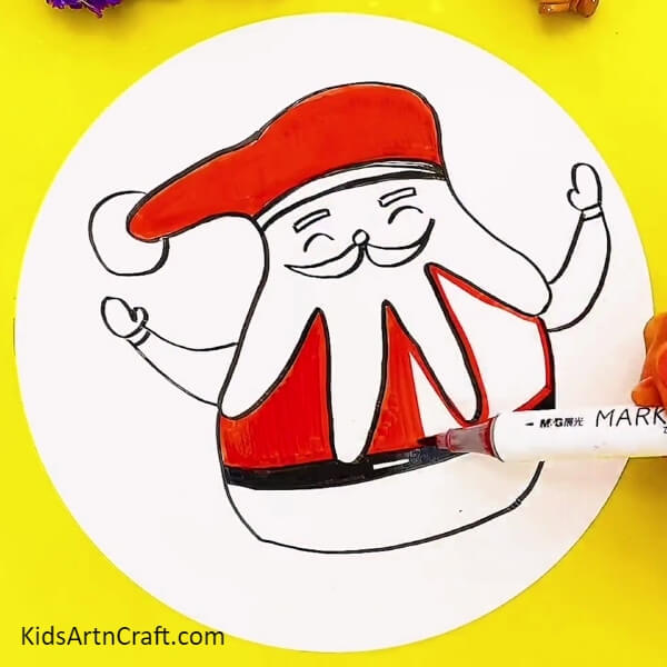 Coloring The Dress-Forming a Santa Drawing From a Hand Outline Step by Step