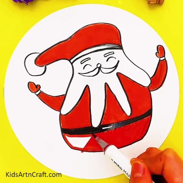Coloring The Whole Dress-Crafting a Santa Illustration From a Hand Outline Step by Step