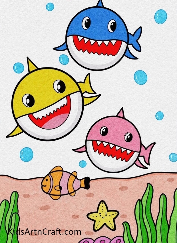 Your  Sharks Underwater Scenery Artwork Is Ready!-Learn to Draw a Shark Underwater