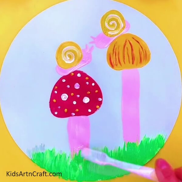 Background Sceneries- A Step-by-Step Tutorial to Help Kids Create Snail Pictures with Mushrooms 