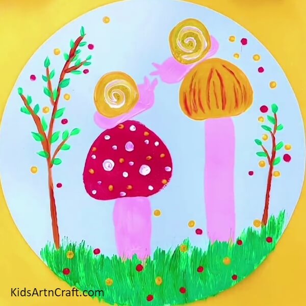 A Step-by-Step Tutorial For Kids To Make Snails Over Mushrooms Artworks
