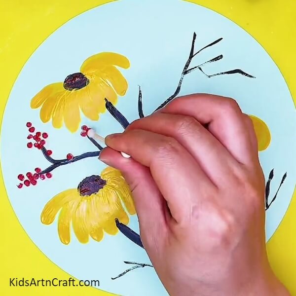 Making Red And White Flowers-An instructional guide to painting a sunflower garden. 