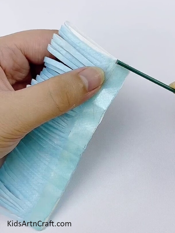 Place The Stem On The Thin Double-Sided Tape Part- Beginners' Tutorial for Making Surgical Mask Blooms 