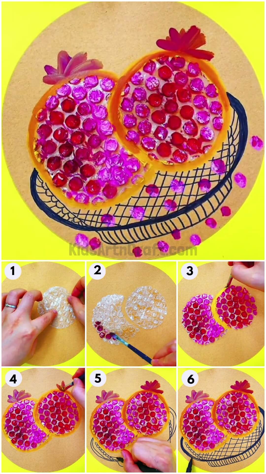 Unique Bubble Wrap Pomegranate Basket Craft Idea
