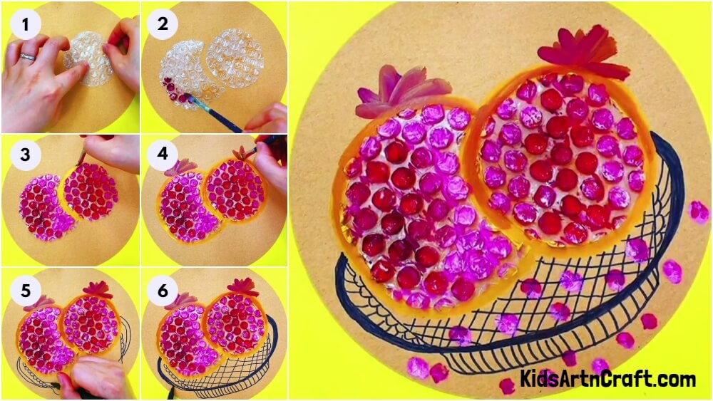 Unique Bubble Wrap Pomegranate Basket Craft Idea