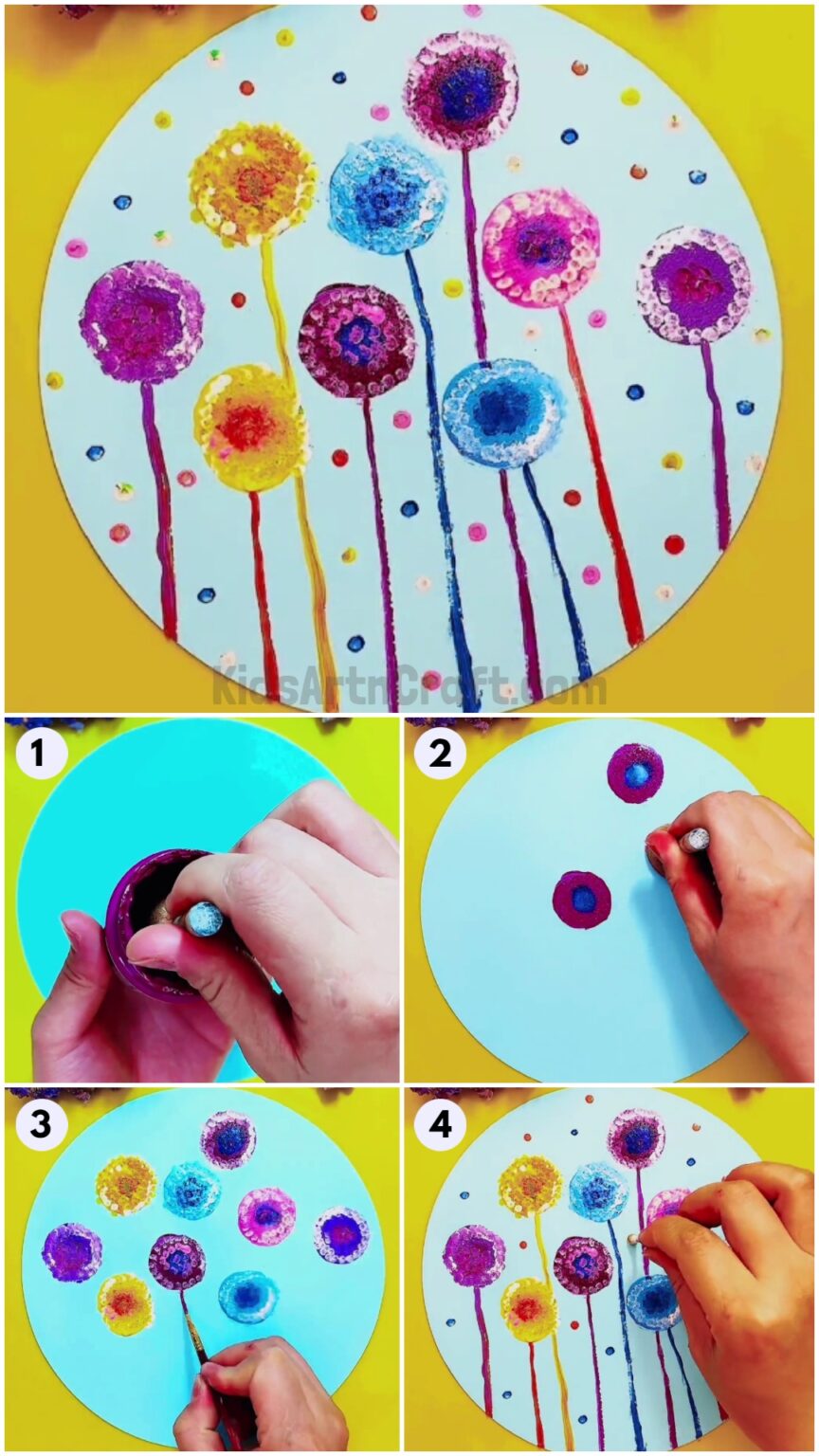 Unique Flower Garden Stamp And Cotton Bud Painting Art - Kids Art & Craft