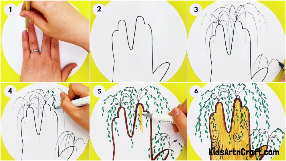 Unique Hand Outline Tree Drawing Step by Step Tutorial