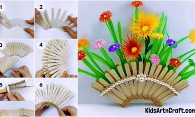 Unique Popsicle Stick Flower Vase Craft Tutorial For Beginners