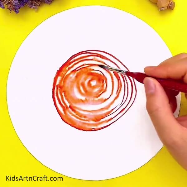 Make The Spiral Wet With A Paint Brush- A Creative Watermelon Sketch Pen Approach To Water Painting By Kids 