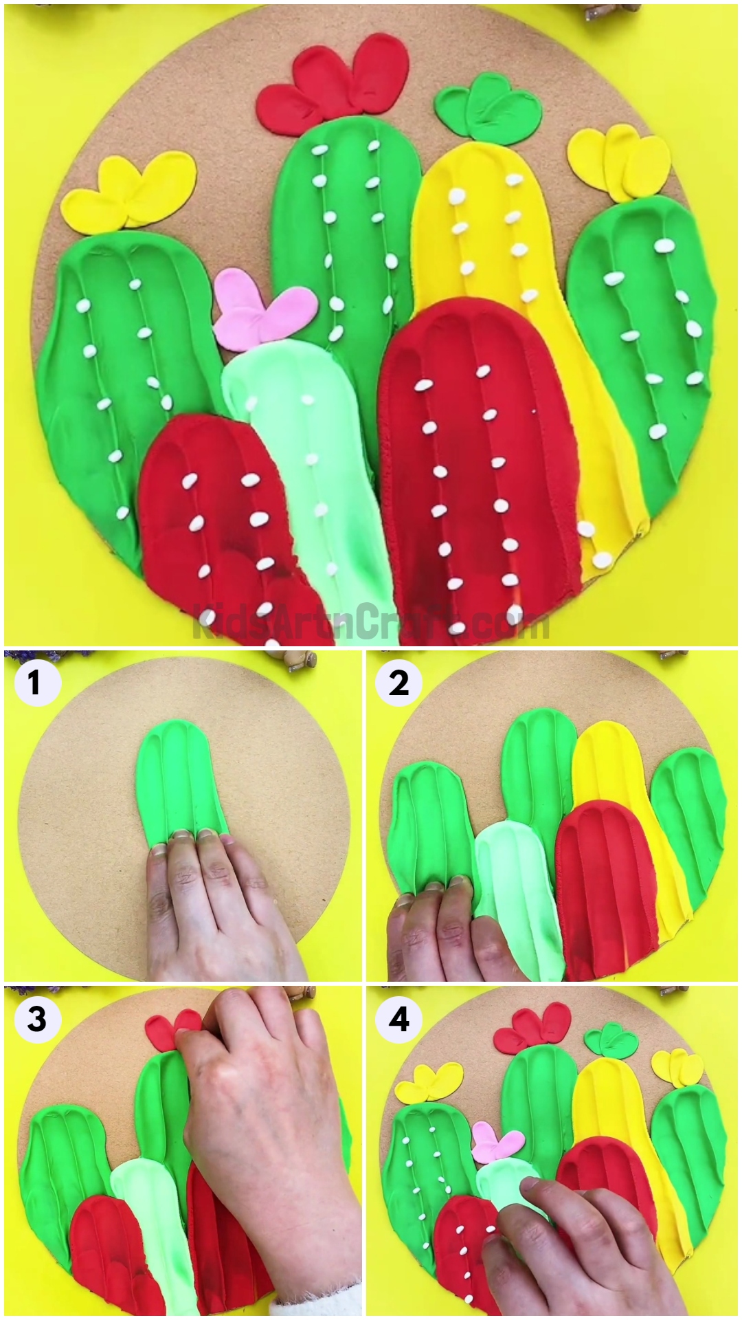 Vibrant Cactus Craft Using Colorful Clay For Kids