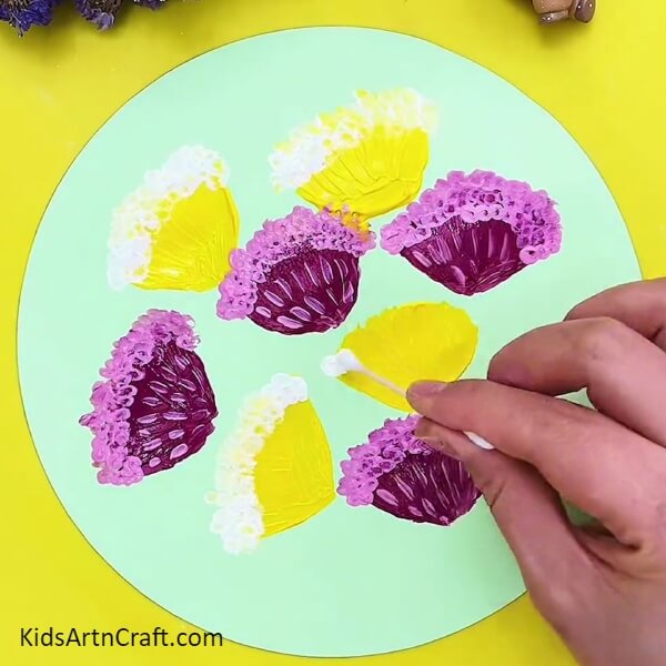 Making yellow flower dandelions. Complete Procedure of making Watercolor Drawing Of Flowers And A Butterfly For Kids