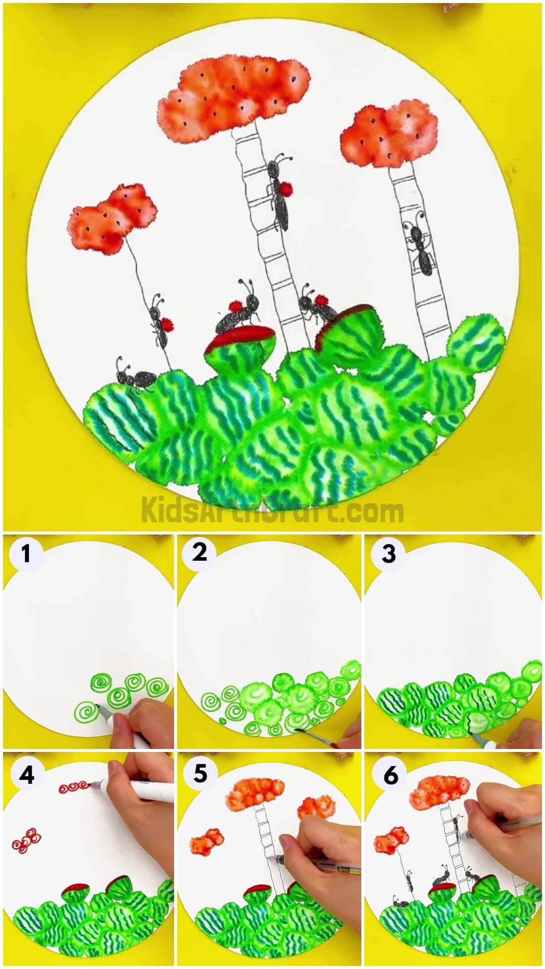 Small Watermelon Ants Painting Step BY Step Tutorial For Kids